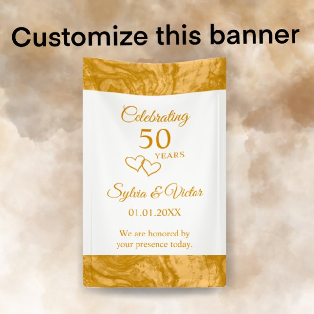 Elegant Simple Custom Gold 50-jähriges Party Banner (Customize this simple elegant golden script 50th anniversary party banner with couple’s names.)