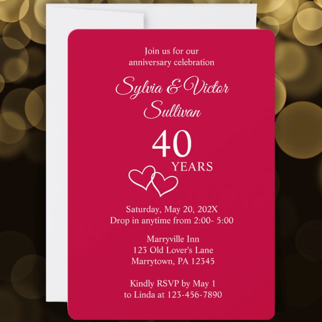 Elegant Simple Custom Ruby 40-jähriges Party Einladung (Personalize this 40th wedding anniversary party invitation for a beautiful simple modern invitation.)