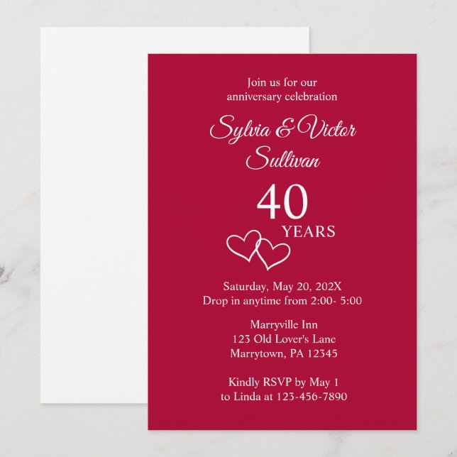 Elegant Simple Custom Ruby 40-jähriges Party Einladung (Vorne/Hinten)