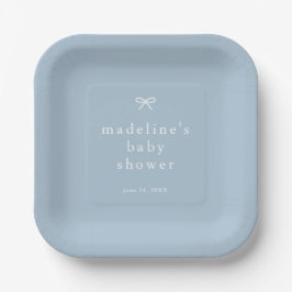 Elegant Simple Dusty Blue Boys Baby Shower Pappteller