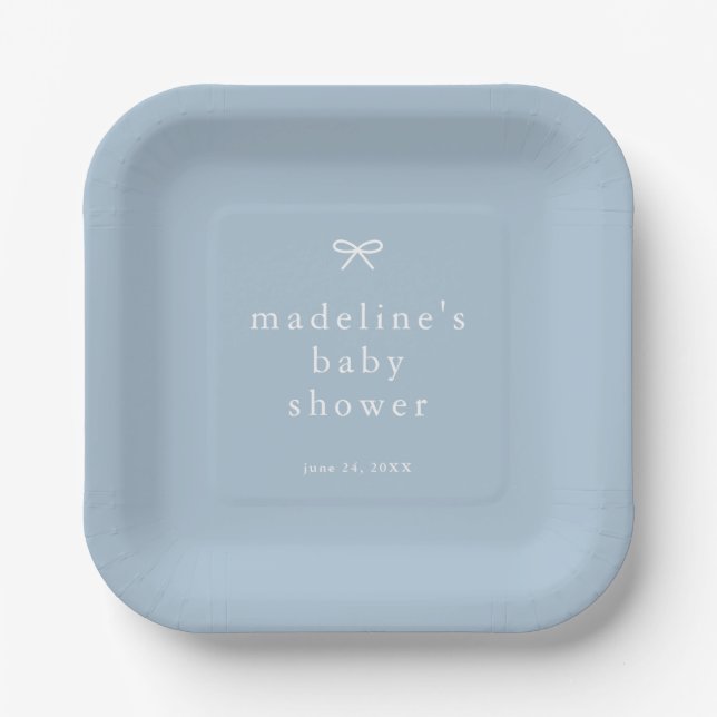 Elegant Simple Dusty Blue Boys Baby Shower Pappteller (Vorderseite)