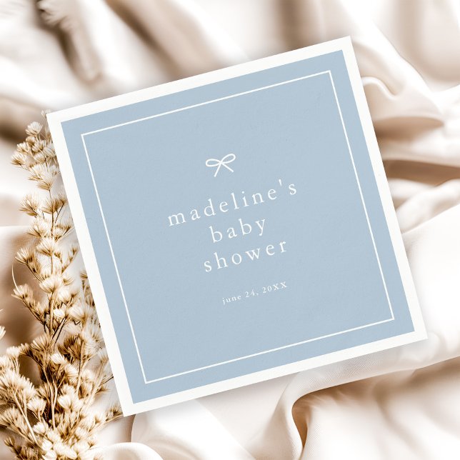 Elegant Simple Dusty Blue Boys Baby Shower Serviette (Simple bow dusty blue boys baby shower napkins.)