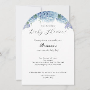 Elegant Simple Dusty Blue Floral Boy Baby Shower Einladung