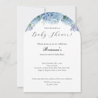 Elegant Simple Dusty Blue Floral Boy Baby Shower Einladung