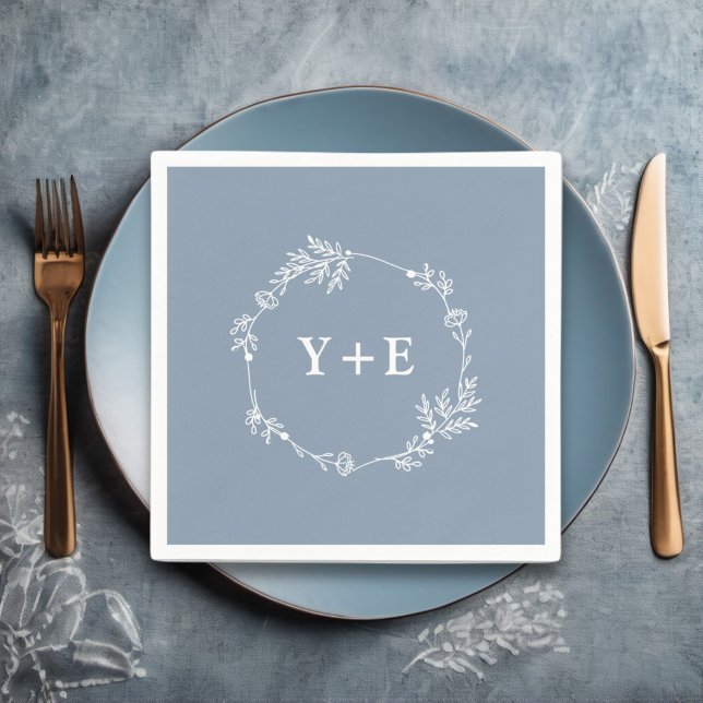 Elegant Simple Dusty Blue Mit Monogramm Wedding Serviette (Von Creator hochgeladen)
