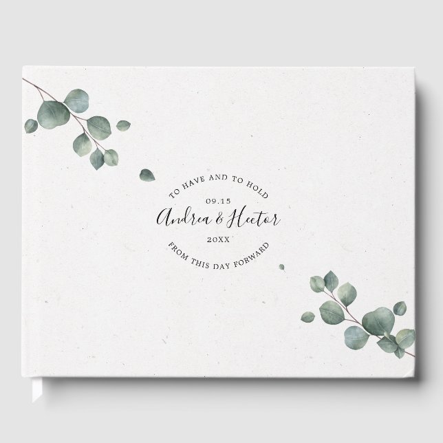 Elegant Simple Eucalyptus Classic Wedding Gästebuch (Vorderseite)