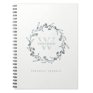 Elegant Simple Floral Laurel Wreath Monogram Notizblock