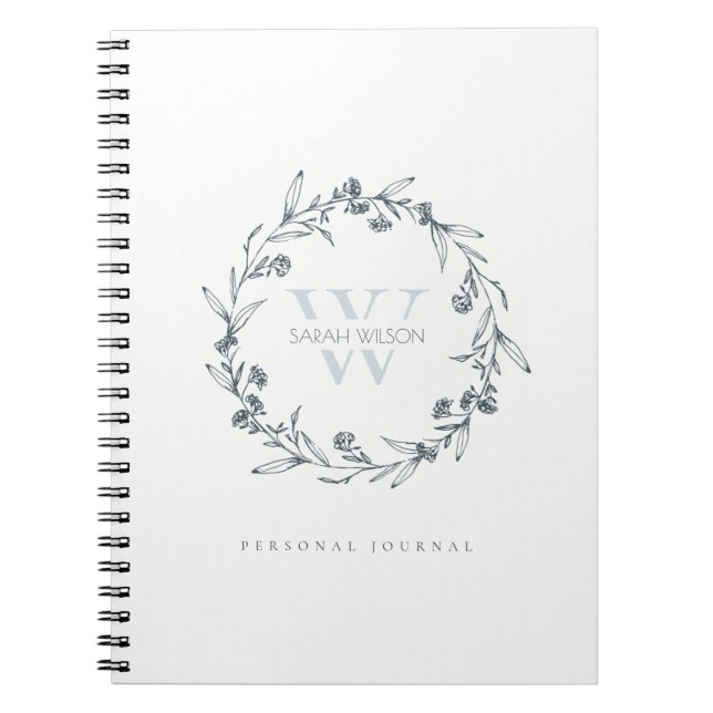 Elegant Simple Floral Laurel Wreath Monogram Notizblock (Vorderseite)