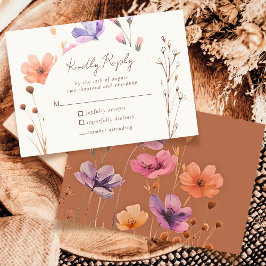 Elegant Simple Floral Mocha Wedding RSVP Response Karte