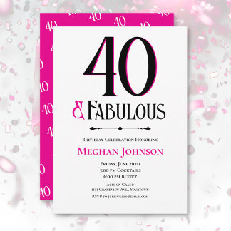 Elegant Simple Forty and Fabulous Pink Birthday Einladung