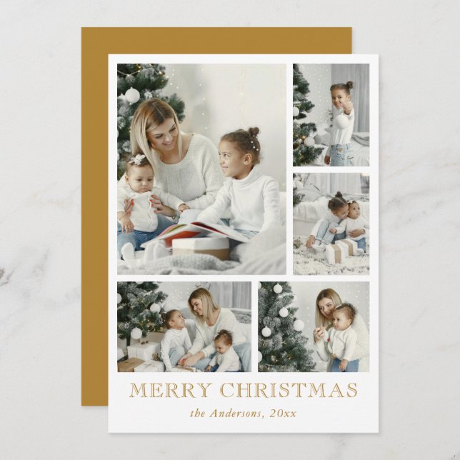 Elegant Simple Foto Collage Weihnachten Gold (Vorne/Hinten)