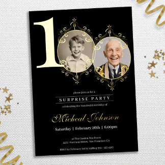 Elegant Simple Foto Überraschung 100. Geburtstagsp Folieneinladung