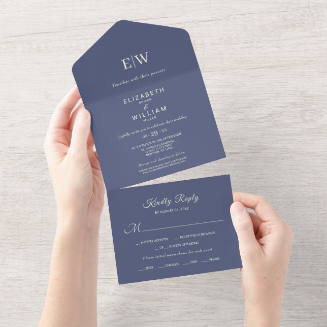 Elegant Simple Future Dusk mit Monogram Wedding All In One Einladung (Abreißen)