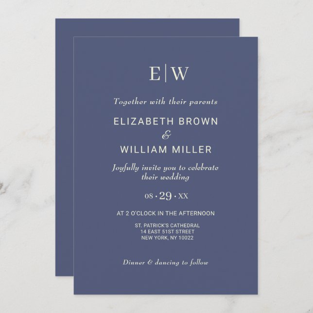 Elegant Simple Future Dusk mit Monogram Wedding Einladung (Vorne/Hinten)