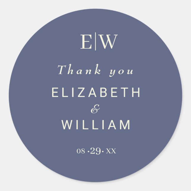 Elegant Simple Future Dusk mit Monogram Wedding Runder Aufkleber (Vorderseite)
