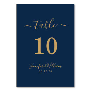 Elegant Simple Glam Script Wedding Gold Navy Tischnummer