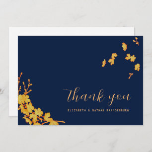 Elegant Simple Gold Blume Navy Blue Dankeskarte