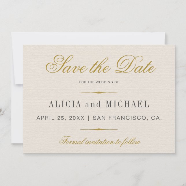 Elegant Simple Gold Calligraphy Classic Wedding Save The Date (Vorderseite)