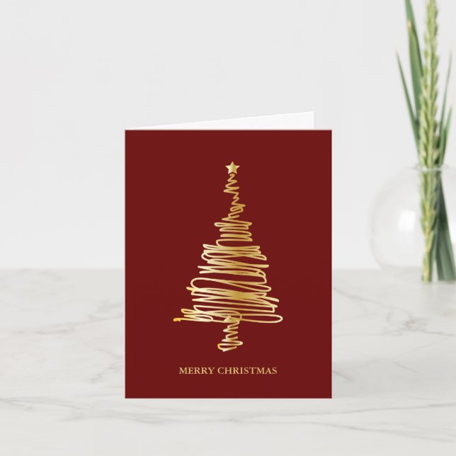 Elegant Simple Gold Fir Tree Frohe Weihnachten (Vorderseite)
