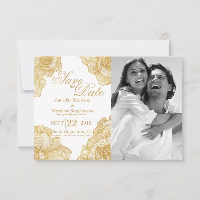 Elegant Simple Gold Floral Save the Data Date (Vorderseite)