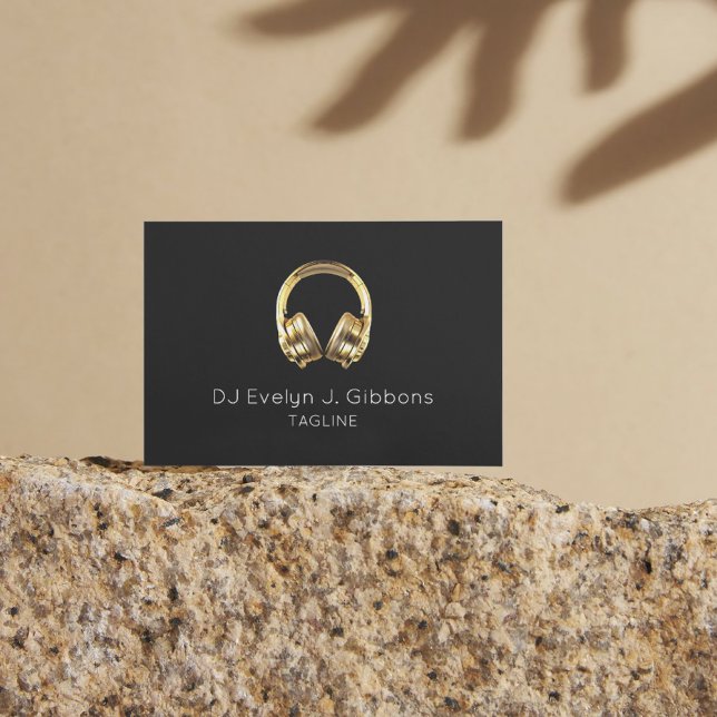 Elegant Simple Gold Headphones Dj Singer Black Visitenkarte (Von Creator hochgeladen)
