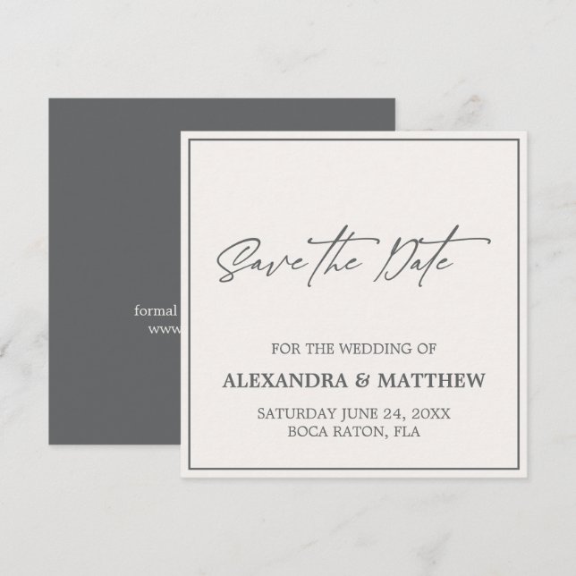 Elegant Simple Gray Typografy Save The Date (Vorne/Hinten)