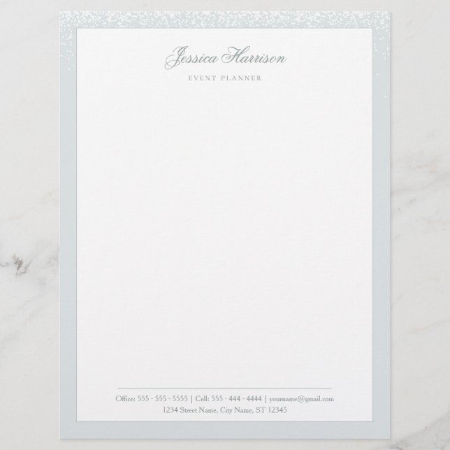 Elegant Simple Gray White Confetti Beruflich Briefbogen (Vorderseite)