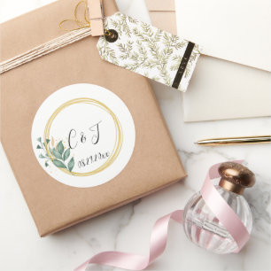 Elegant Simple Green Eucalyptus Wedding Runder Aufkleber