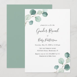 Elegant Simple Greenery Eucalyptus Gender Reveal Einladung