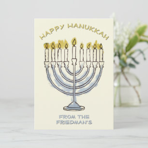 Elegant Simple Hanukka Wasserfarbe Menorah Light Einladung