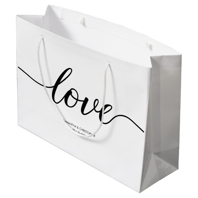 Elegant Simple Liebe Script Wedding benutzerdefini Große Geschenktüte (Rückseite Schrägansicht)