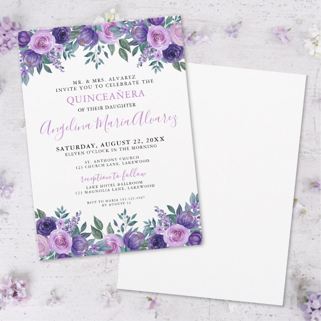 Elegant Simple Lila Quinceanera Einladung (Elegant Simple Purple Quinceanera Invitation)