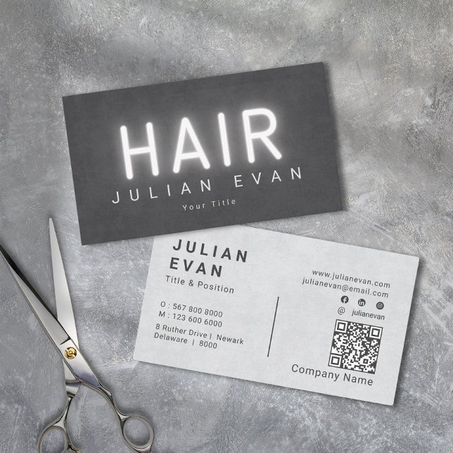 Elegant Simple Luminous Typografy Hair Stylist Visitenkarte (Elegant Simple Luminous Typography Hair Stylist Business Card)