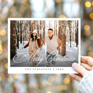 Elegant Simple Merry Christmas Foto Script Feiertagspostkarte