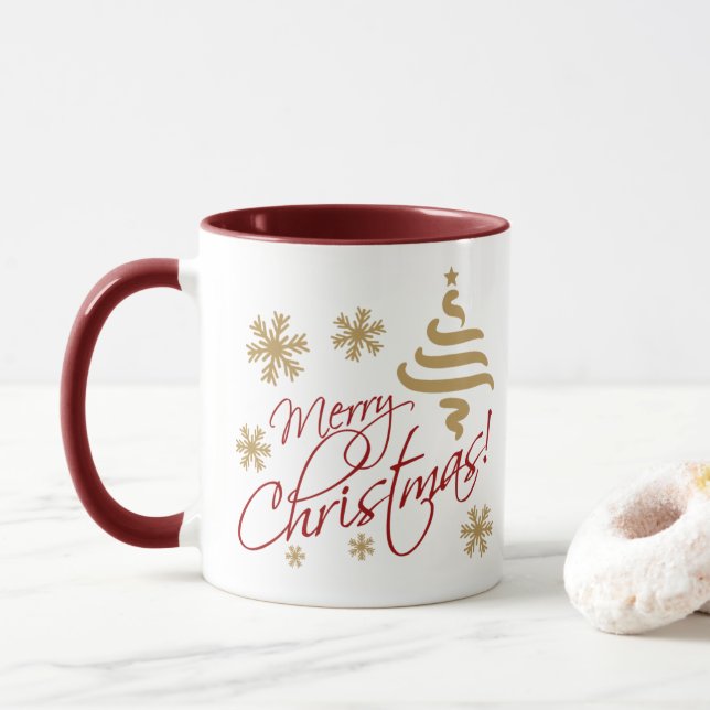 Elegant Simple Merry Christmas Wish Coffee Tasse (Mit Donut)
