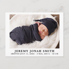 Elegant Simple Minimal Baby Birth Ankündigung Postkarte