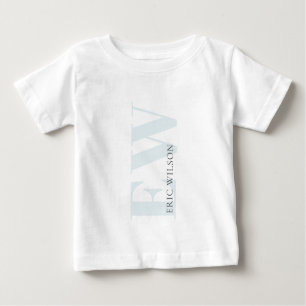 Elegant Simple Minimal Blue Boys Name Monogram Baby T-shirt