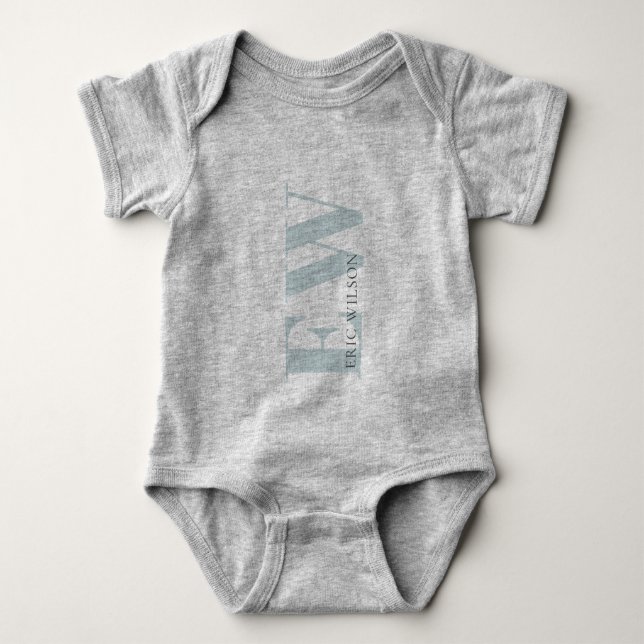 Elegant Simple Minimal Blue Gray Name Monogram Baby Strampler (Vorderseite)