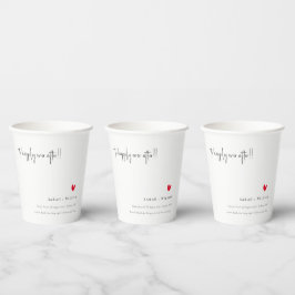 Elegant Simple Minimal Red Heart Script Wedding Pappbecher