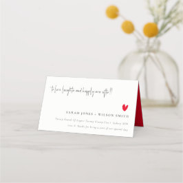 Elegant Simple Minimal Red Heart Script Wedding Platzkarte