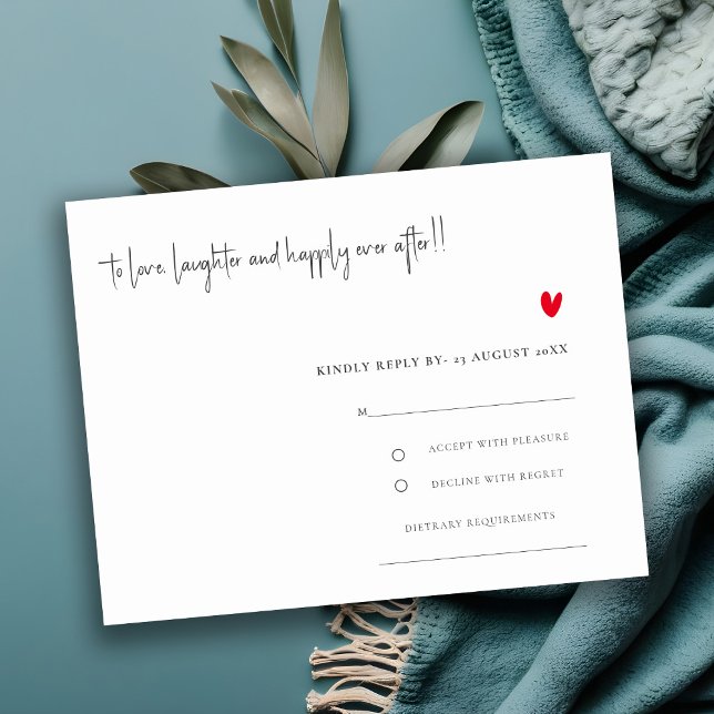 Elegant Simple Minimal Red Heart Script Wedding RSVP Karte (Von Creator hochgeladen)