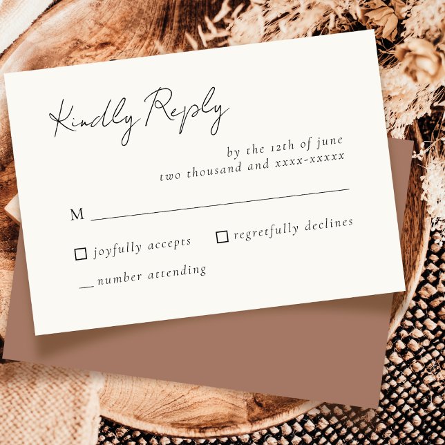 Elegant Simple Mocha Mousse Wedding RSVP Response Karte (Von Creator hochgeladen)
