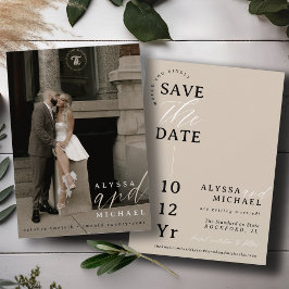 Elegant Simple Modern Champagne Tan Foto Wedding Save The Date