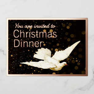 Elegant Simple Modern Gold Dove Weihnachtsessen Folieneinladung