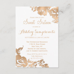 Elegant Simple Modern Gold White Floral Sweet 16 Einladung