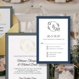 Elegant Simple Modern Navy Blauer feierliche Hochz RSVP Karte