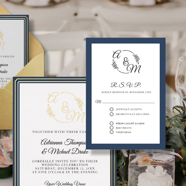 Elegant Simple Modern Navy Blauer feierliche Hochz RSVP Karte (Von Creator hochgeladen)