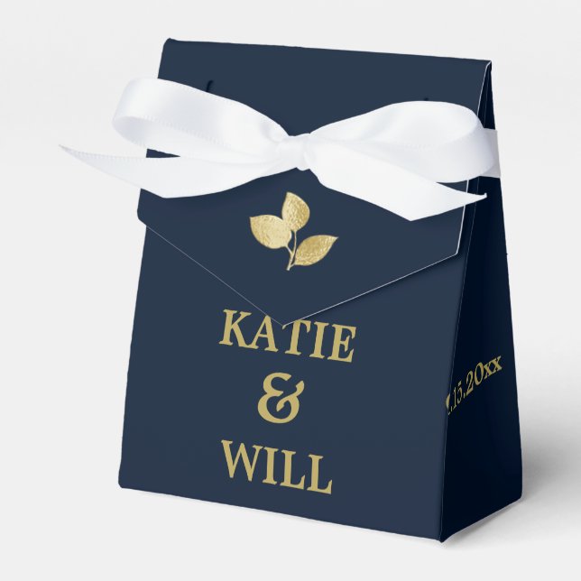 Elegant Simple Modern Navy Gold Blätter Hochzeit Geschenkschachtel (Vorderseite)