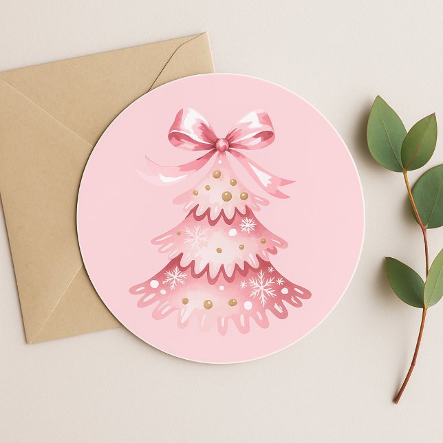 Elegant Simple Modern Pink Christmas Tree Holiday Runder Aufkleber (Von Creator hochgeladen)