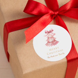 Elegant Simple Modern Pink Christmas Tree  Runder Aufkleber